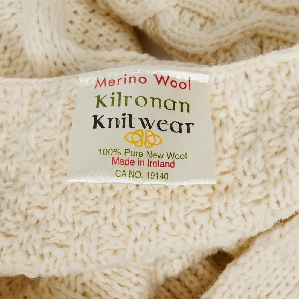 Kilronan Knitwear Ireland Merino Wool Aran Cable Cardigan Cream Size S